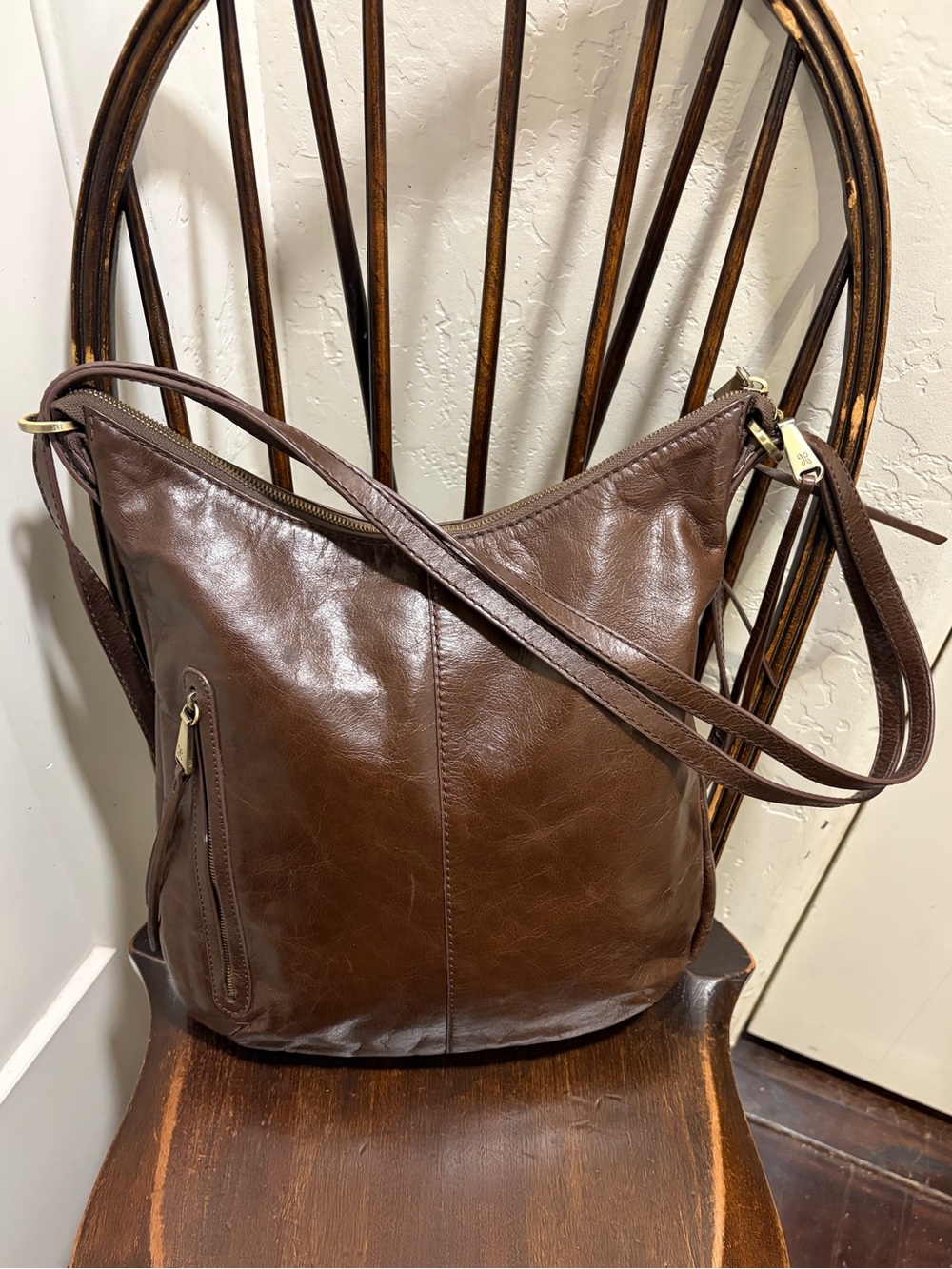 HOBO INT'L Merrin Brown Glazed Leather Backpack Convertible Shoulder Bag